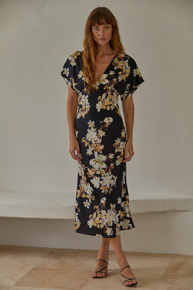 Terra Black Floral Midi Dress