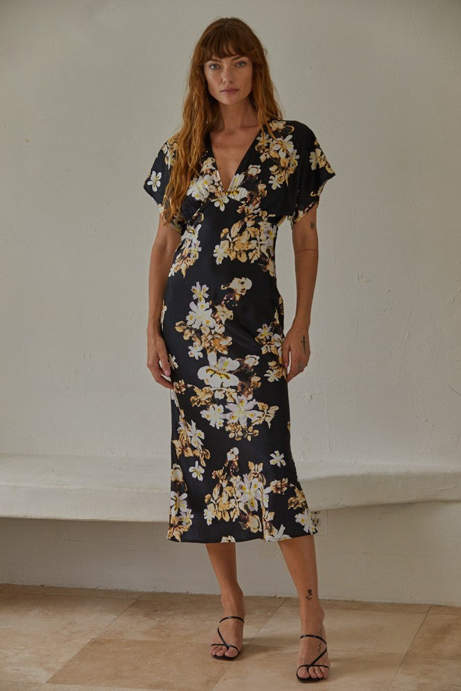 Terra Black Floral Midi Dress