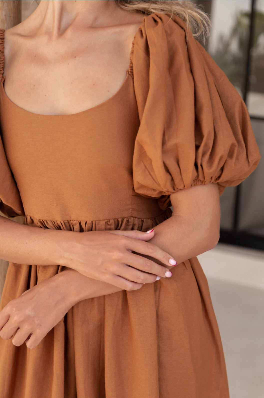 Cherie Brown Puff Sleeve Dress