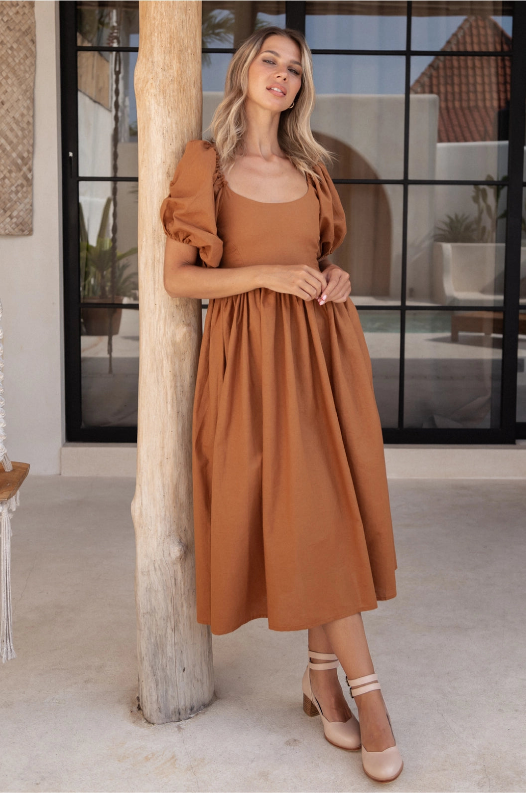 Cherie Brown Puff Sleeve Dress