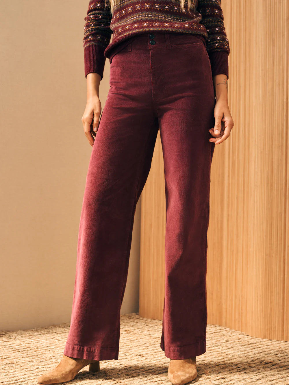 Maroon Stretch Cord Wide Leg Pant