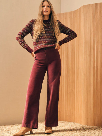 Maroon Stretch Cord Wide Leg Pant