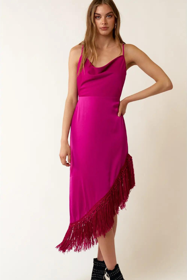 Kader Fuchsia Fringe Asymmetrical Dress