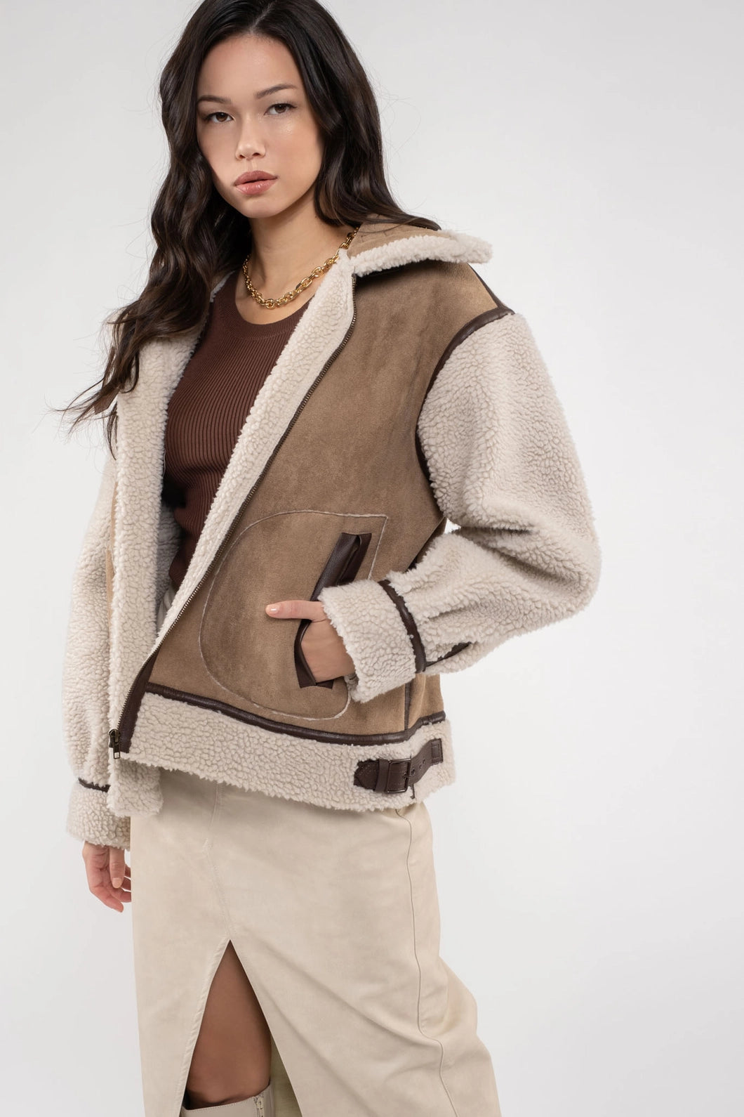 Belted Mustang Faux Shearling Jacket