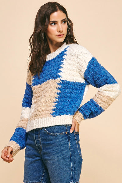 Murphy Blue Tan Colorblock Crew Sweater