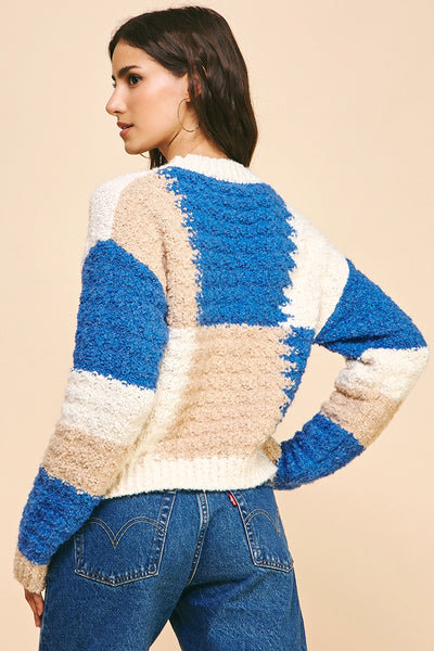 Murphy Blue Tan Colorblock Crew Sweater