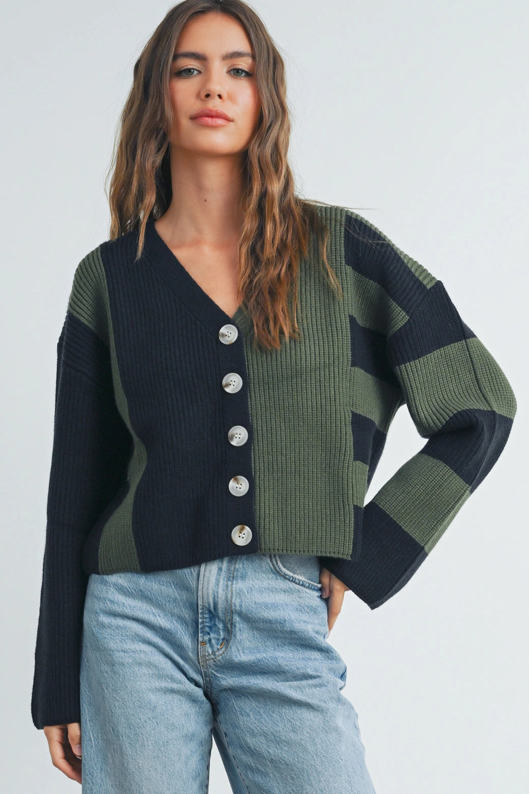 Python Olive Black Colorblock Cardigan