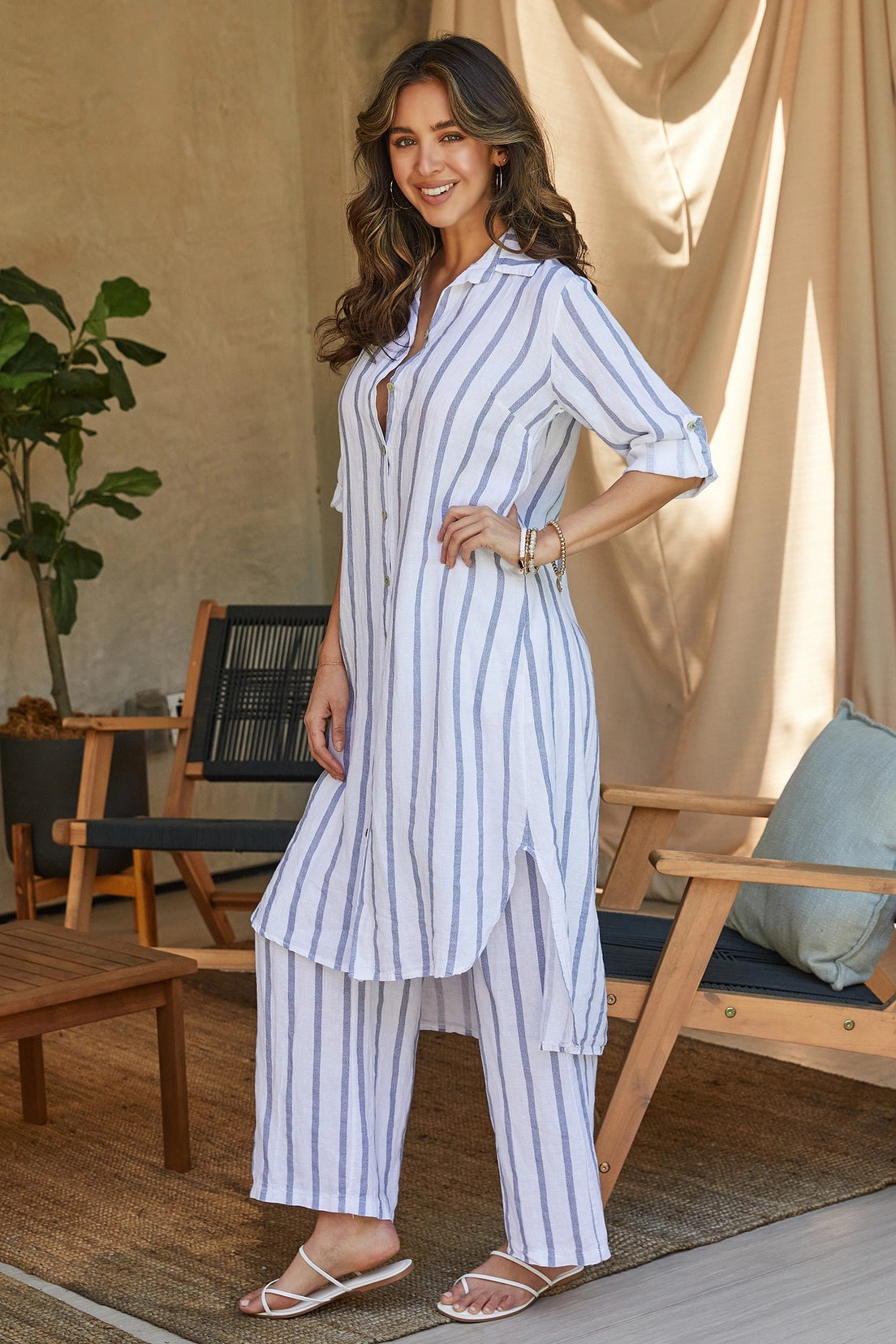 Cohen Button Stripe Long Dress