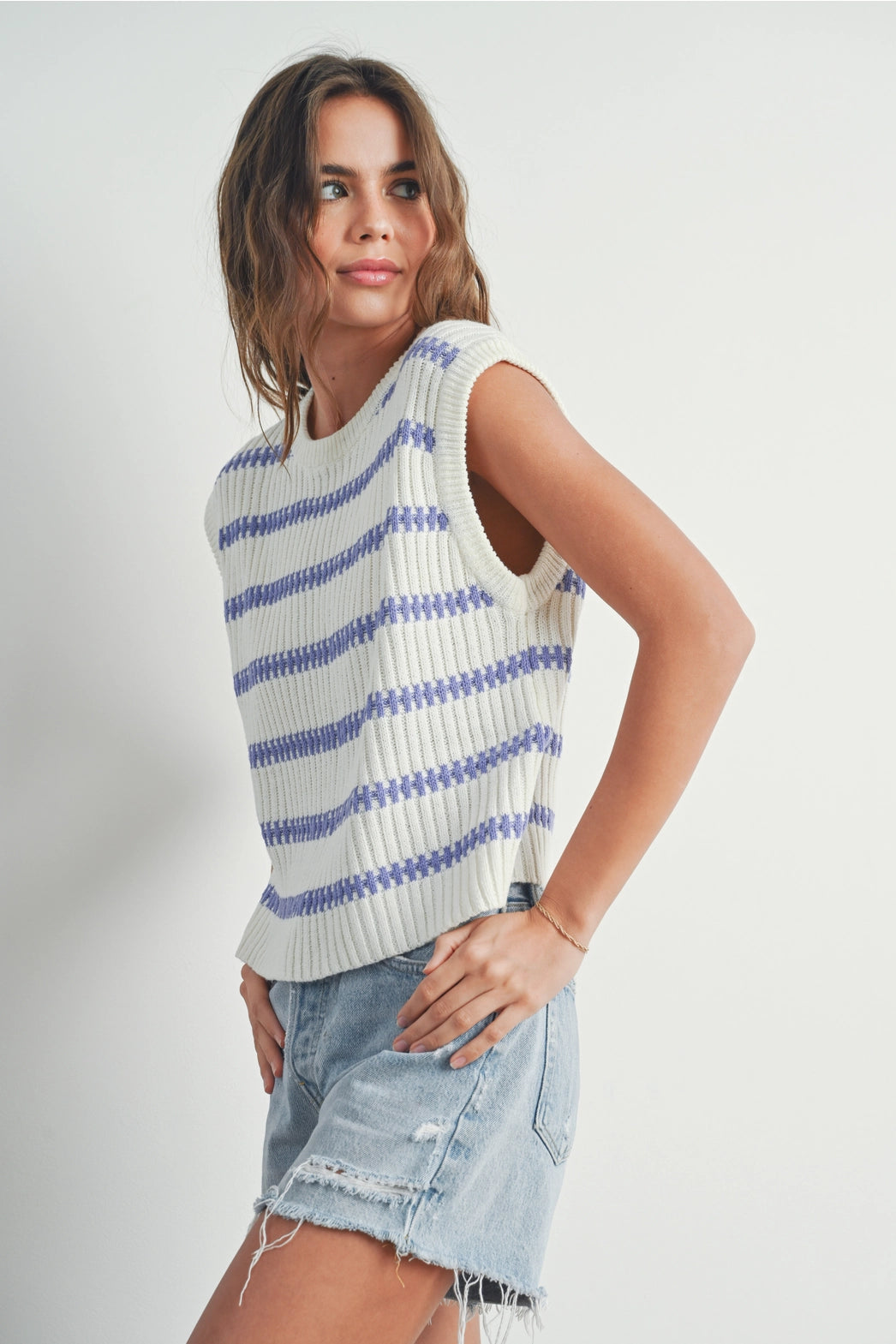 Lilou Lavender White Striped Knit Top