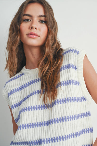 Lilou Lavender White Striped Knit Top