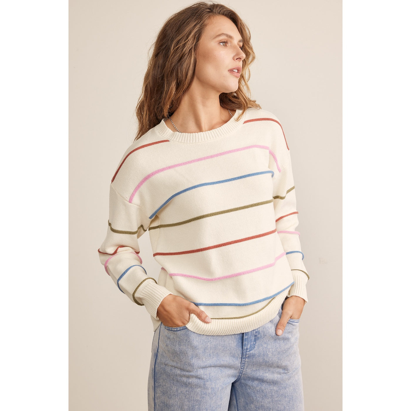 Vass Multi Color Stripe Pullover Sweater