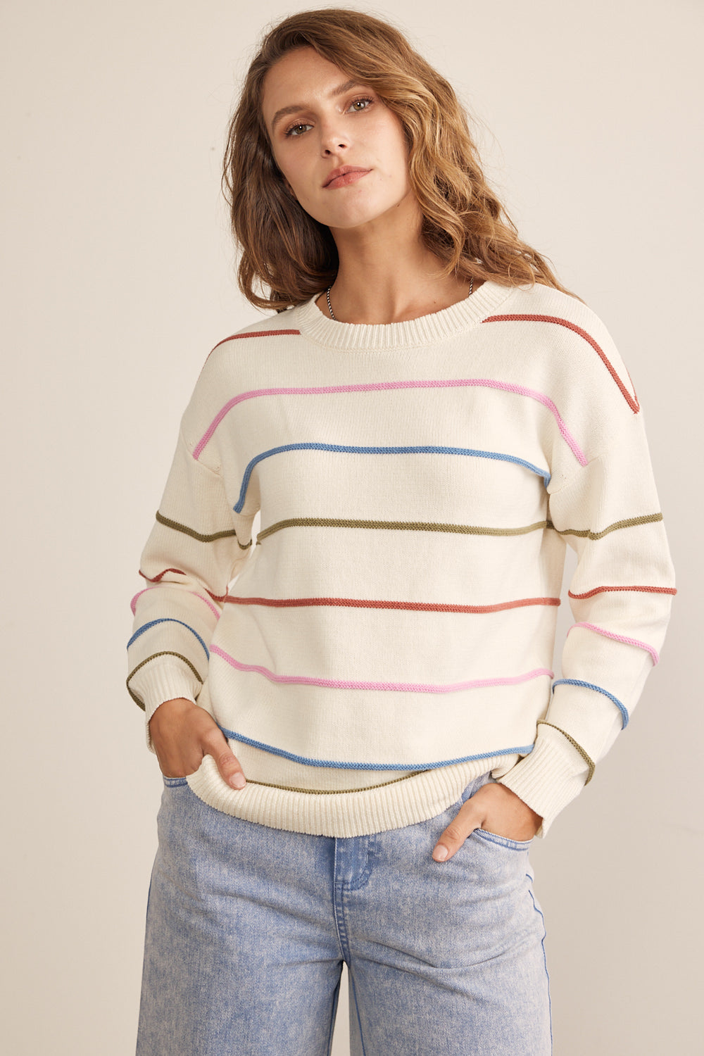 Vass Multi Color Stripe Pullover Sweater