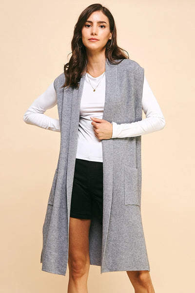 Mael Grey Sleeveless Open Cardigan