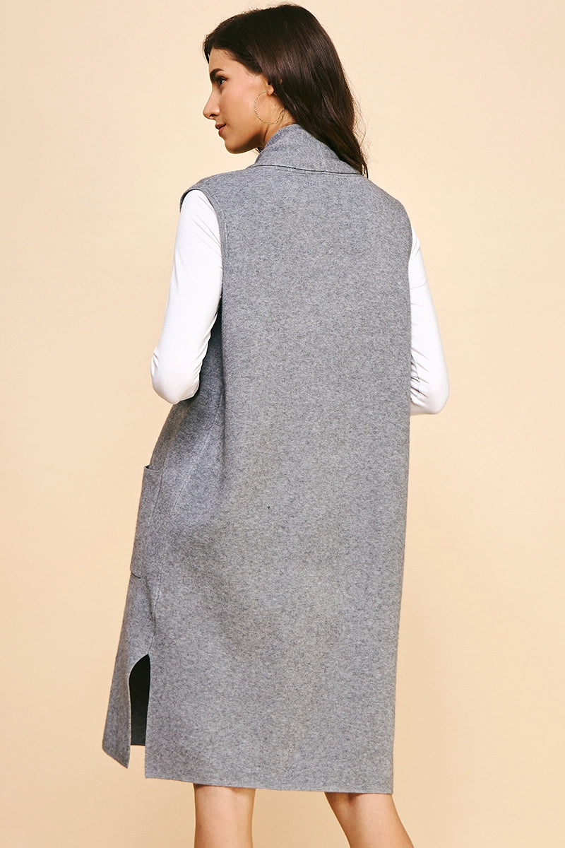 Mael Grey Sleeveless Open Cardigan