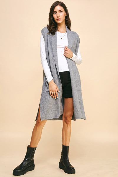 Mael Grey Sleeveless Open Cardigan