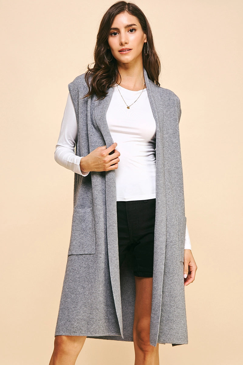 Mael Grey Sleeveless Open Cardigan