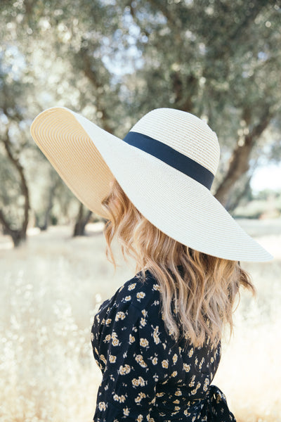 Be Happy Floppy Beige Oversized Straw Hat With Black Ribbon